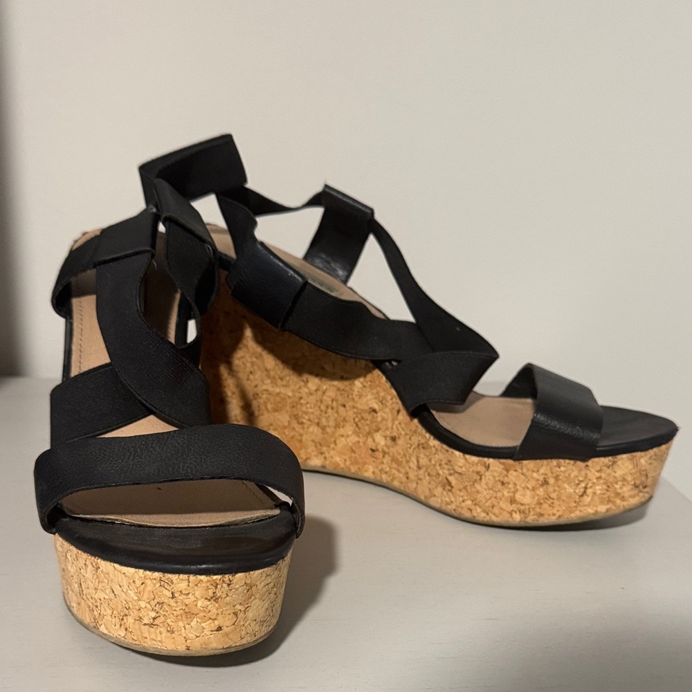 Steve Madden Black Wedges with Cork Platform